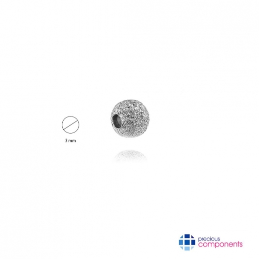 14K White Gold Stardust Bead 3 mm 2 holes - Precious Components